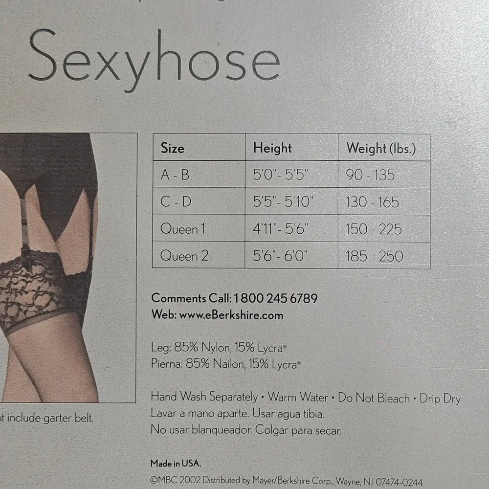 Berkshire Sexyhose Lace Top Stockings Queen 1 Sheer Lycra Hosiery 1361 USA NWT